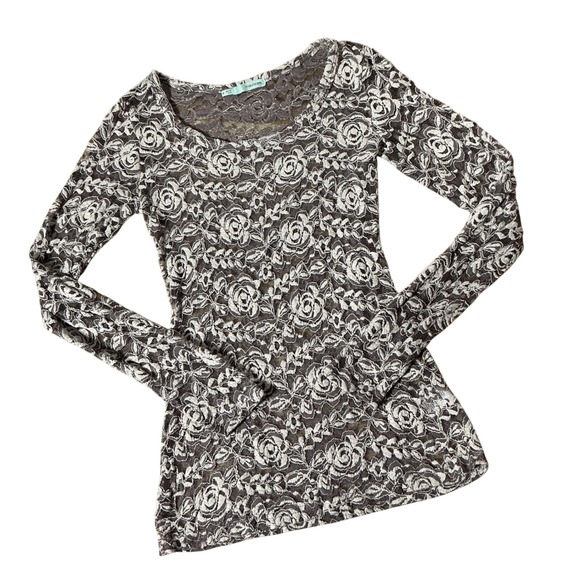Maurices Tops - Maurices Floral Lace Sheer Top Womens S Purple Gray Long Sleeve Layering
